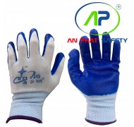 NAVI-Găng tay polyester phủ PU Natri lòng (trắng-xanh) 35 g Size M